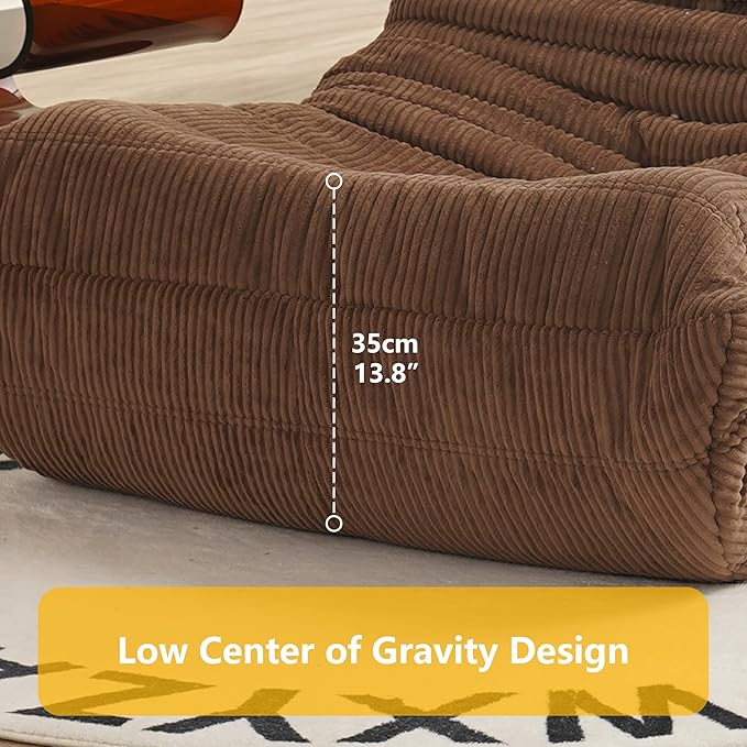 N&ampV Fireside Chair Mid Century Armless Floor Sofa Soft Premium Corduroy Floor Lounge Chair Foam Sofa Accent Chair for Living Room Bedroom and Office Salmon