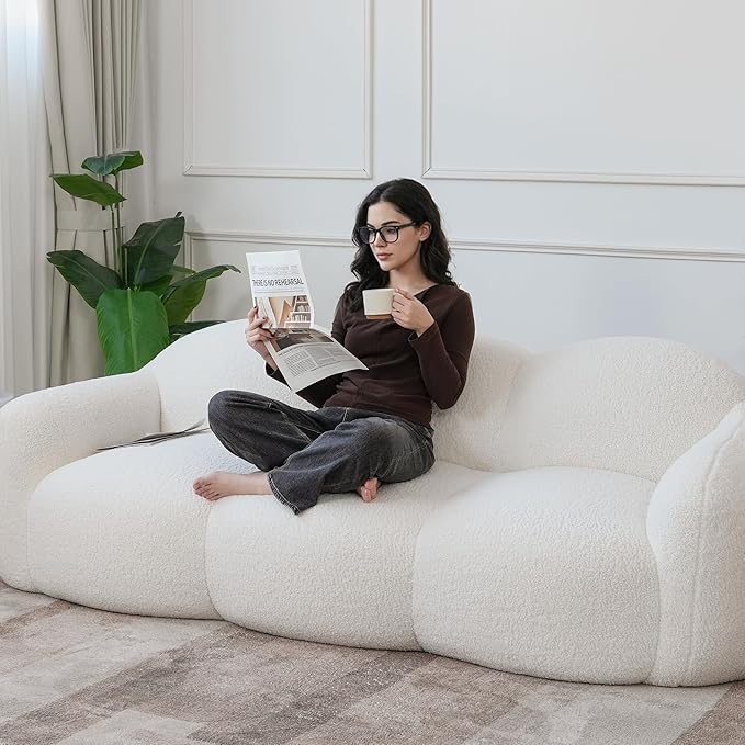 JACH 3-Seater Minimalist Sofa for Apartment Modern Comfy Upholstered Floor Sofas Boneless Leisure Couches Small Cloud Couch for Living Room Small Space (White No Assembly Required)