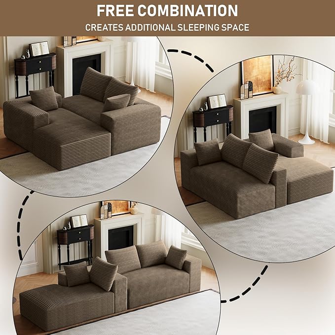 107 L-Shaped Boneless Sectional Couches for Living Room Comfy Corduroy Fluffy Cloud Couch Deep Seat Memory Foam Plush Modular Sectional Sofa with Right-Facing Chaise No Assembly Brown