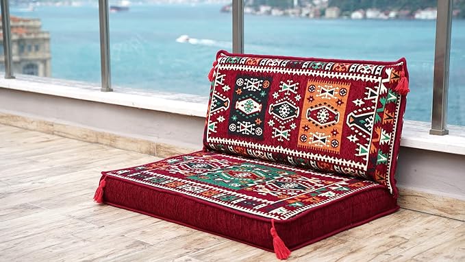 arabicsofa Moroccan Majlis Seating Sofa Set – Modular Floor Pillow Seating Cushion with Backrest Pillow