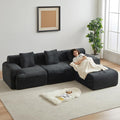 114-inch Oversized Modular Sectional Sofa Fluffy Boneless Compressed Memory Foam Corduroy Couch Comfy Modern L Shaped Couches with Ottoman &amp Pillows for Living Room Apartment Bedroom Black