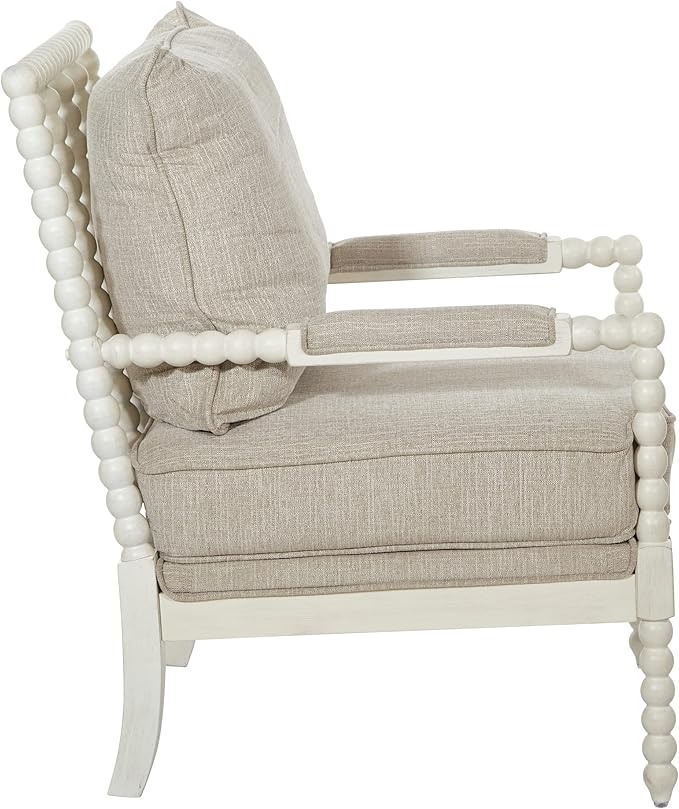 OSP Home Furnishings Kaylee Spindle Accent Chair with Antique White Wood Frame Beige Linen Fabric