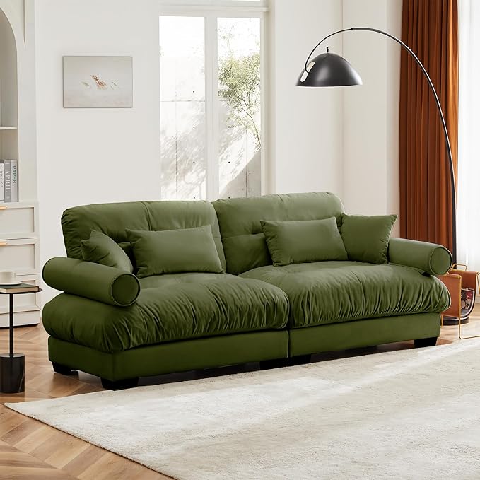 Loveseat Sofa 93.7 Modular Sectional Sofa 2 Seater Modern Cloud Couch Oversized Sectional Couches for Living Room Comfy Velvet Sofas Deep Seat Couch with 4 Pillows for Apartment Green