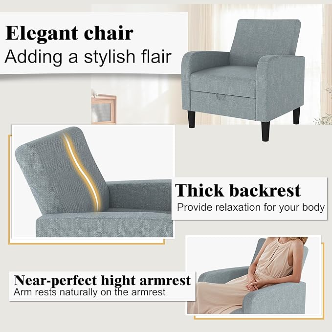 DAGONHIL Accent Chair Living Room Chair Upholstered Reading Chair for Bedroom Linen Fabric Armchair Single Sofa for Living Room/Office/Library (Gray 2 Pack)