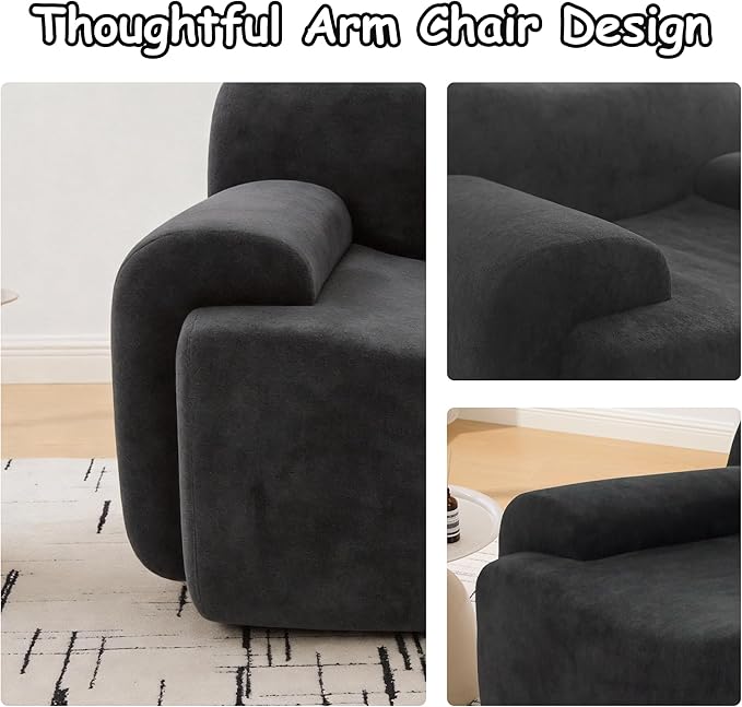Boneless Chair 42 W Oversized Single Sofa Chair for Living Room Chenille Cloud Comfy Chairs Foam Couch Armchair for Bedroom Apartment Office. Reading No Assembly(Black)