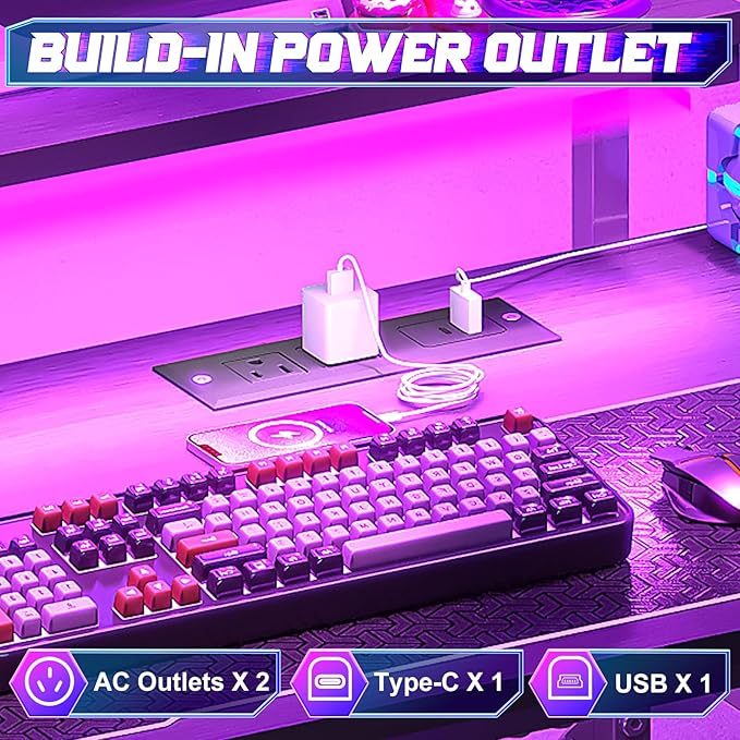 X-cosrack 33.5 Small Gaming Desk with LED Lights &amp Power Outlets Compact Computer Desk with Monitor Stand &amp CPU Stand Gamer Table with Storage Drawer Side Hooks for Home Office Bedroom B