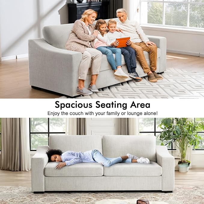 ELUCHANG 85 Modern Sofa Couches for Living Room 3 Seater Natural Linen Sofa with Extra Deep Seats Upholstered Cushion&ampDetachable Cover Comfy Couch for Small Space Apartment White 2PC | Brea