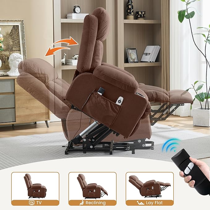 Power Lift Recliner Chair for Elderly with Vibration Massage and Lumbar Heating Electric Oversized Single Sofa with Cup Holder and USB Charge Port for Living Room