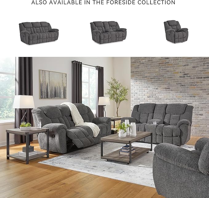 Signature Design by Ashley Foreside Contemporary Stain Resistant Manual Reclining Sofa Gray