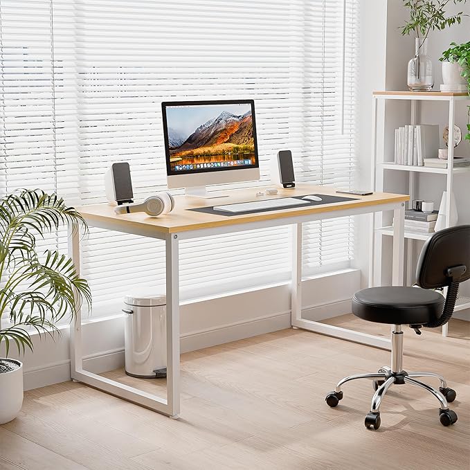 ZenStyle Computer Desk 47 Large Office Desk Computer Table Laptop PC Simple Study Writing Desk for Home Office Light Brown