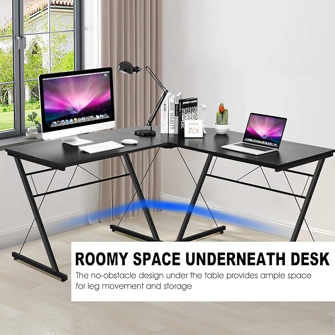 POWERSTONE L-Shaped Gaming Desk Computer Corner Desk 59 Home Office Desk Gamer Table Desk Writing Study Workstation Space-Saving &amp Easy to AssembleBlack