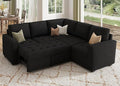 HONBAY Modular Sectional Sleeper Sofa with Pull Out Bed Velvet Convertible L Shaped Couch with Storage Seat Sectional Couches for Living Room Black