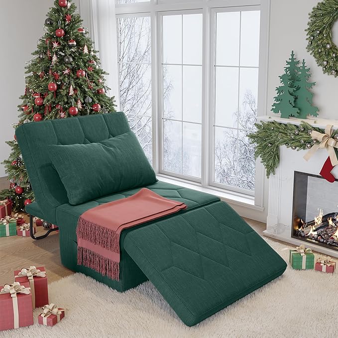 Convertible Sofa Bed with 5-Level Adjustable Backrest 74 D x 28 W 4-in-1 Folding Ottoman Sleeper Chair Bed Modern Single Futon Couch for Living Room Apartment Dorm Small Space Green