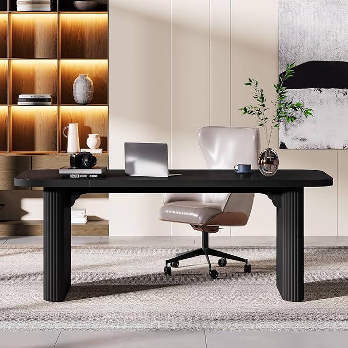Tribesigns 62-Inch Modern Executive Desk Wood Office Desk Large Aesthetic Computer Desk with Double Pedestal Workstation for Home Office (Black)