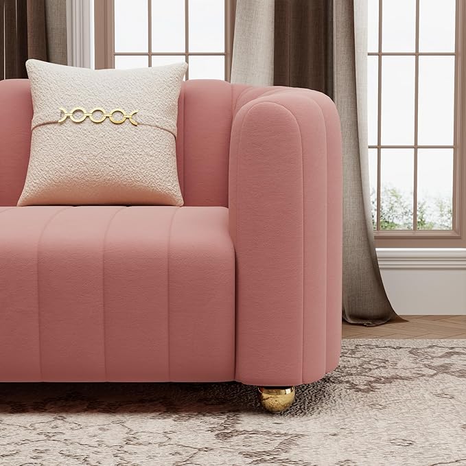 42 Velvet Sofa Chair for Living Room Modern Single Sofa with Gold Metal Sphere Legs (Pink-1 Seater)