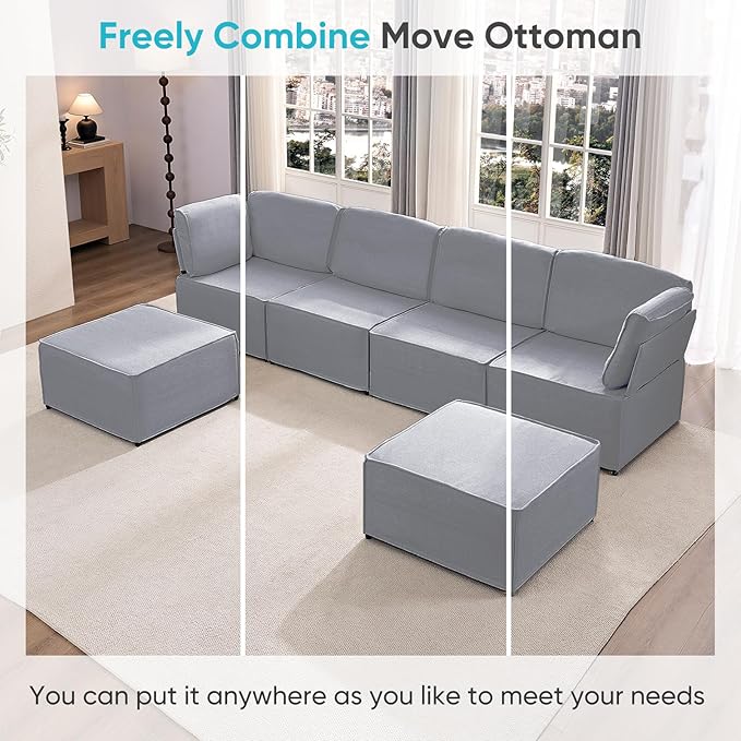 CECER Modular Sectional Sofa U Shaped Convertible Couch Sofa with Reversible Chaises Queen Sleeper Sofa Modular Oversized Sofa Couches for Living Room (Light Grey)