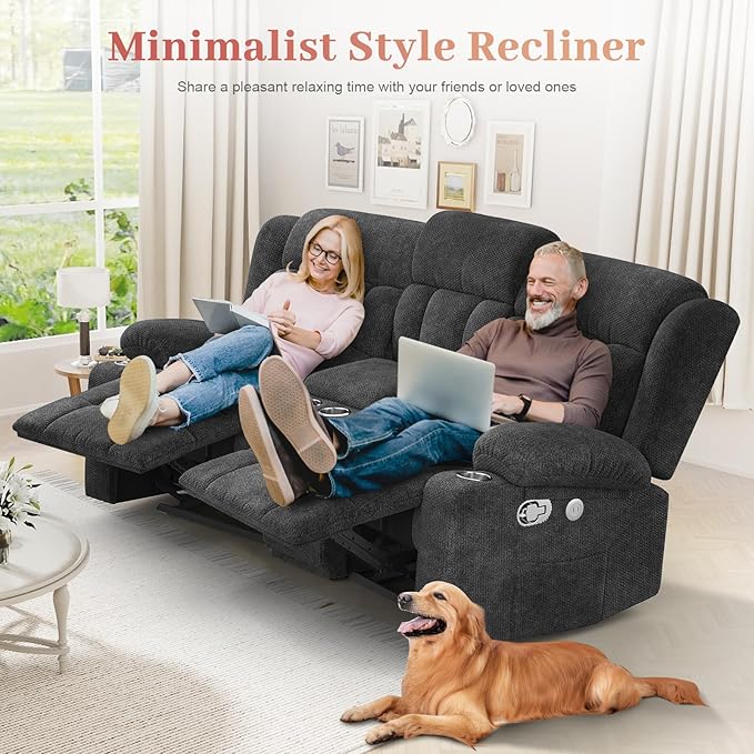 Recliner Sofa Set with 2+1 Pieces Fabric Manual Pull Tab Reclining Loveseat with Storage Console Single Recliner Chair for Living Room RV Grey