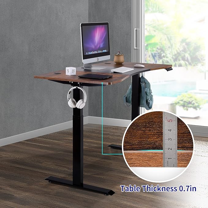 UNICOO - Dual Motor Electric Standing Desk 59x29.5 Inches Computer Desk Gaming Desk with USB Charging and Hooks (Black Frame/Black + Rustic Brown Top) XOT-D59-BM