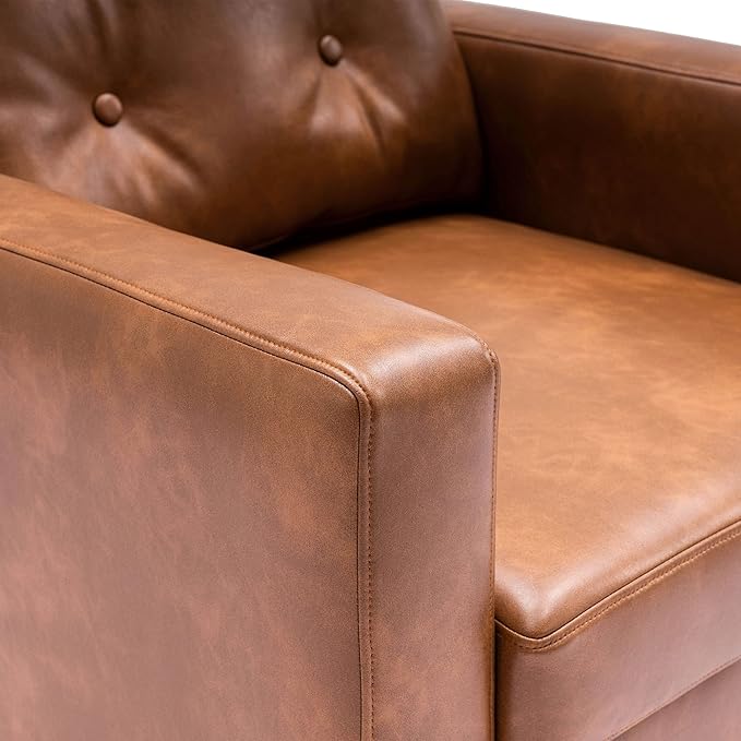 VESCASA Tufted Accent Arm Chairs with Wood Legs Faux PU Leather Comfy Upholstered Single Sofa Mid Century Modern Side Club Leisure Chairs for Reading/Living Room/Bedroom Set of 2 Caramel