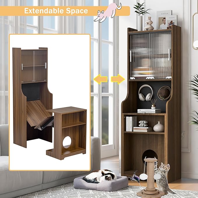 Fold Out Desk with Storage Craft Storage Cabinet Murphy Desk Extendable Hidden Desk for Small Space Cat Bed Table with LED &amp Pegboard Multi-functional Secretary Desk for Home Office Living Room