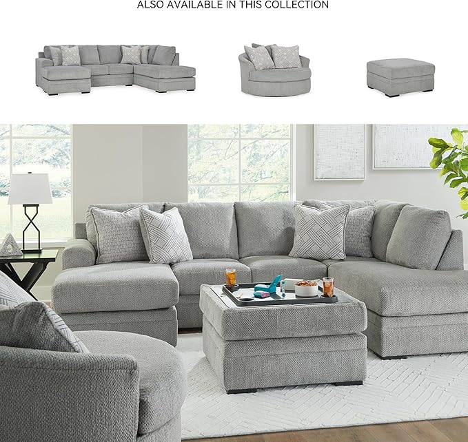 Signature Design by Ashley Casselbury Contemporary Upholstered Oversized Swivel Accent Chair with 3 Throw Pillows Light Gray