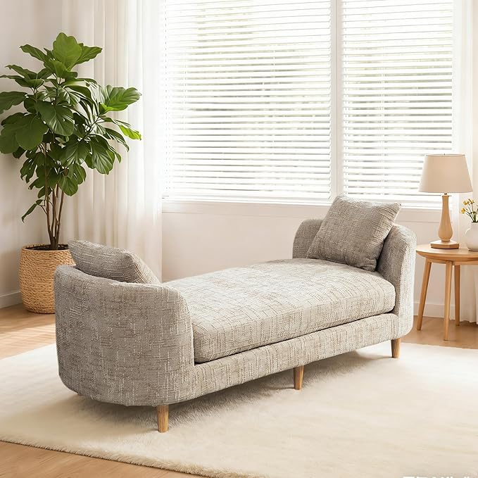 Chifee &amp Vingol 77.2 W Chaise Lounge Indoor Upholstered King Size End of Bed Bench with Arms Sleeper Sofa Daybed with Removable Pillows for Living Room Bedroom HallwayWheat