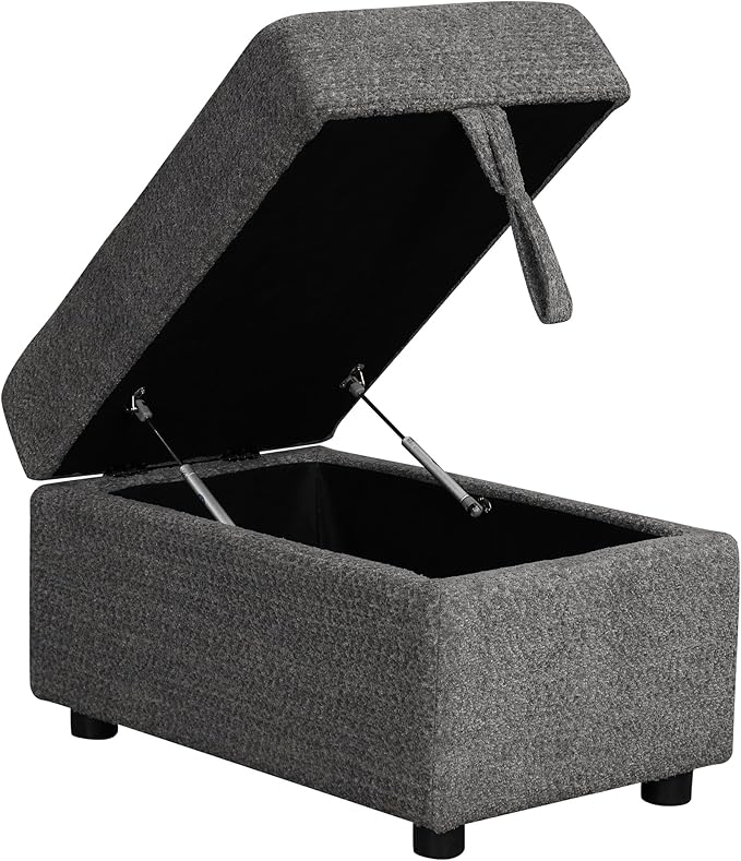 Upholstered L-Shaped Convertible Corner Sofa Couch with 2 Stools and 2 Throw Pillows Chenille Sectional Pull Out Sofa Bed with Storage Ottoman and 2 Hidden USB Ports for Living Room (Dark Grey-5)