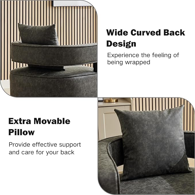 Chifee &amp Vingol 29.1 PU Leather Swivel Accent Chair Mid Century Retro Barrel Chair Set of 2 with Solid Wood BaseGrey