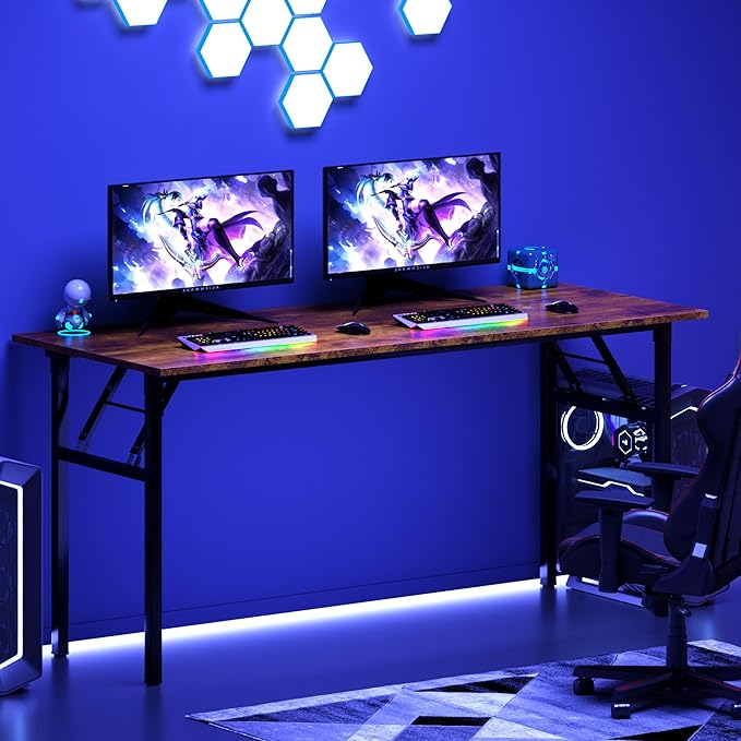 DlandHome Folding Computer Desk 62inches Large No Install Needed Folding Table Workstation for Home Office Gray and Black Legs AC5FB-160-DCA