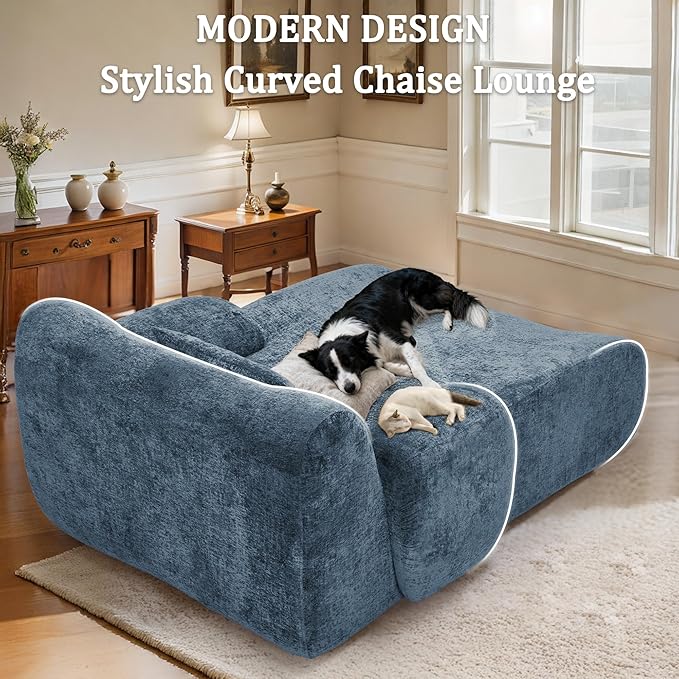 66 Inches Oversized Chaise Lounge Indoor No Assembly Required Single Sleeper Sofa Chair with Lumbar Pillow Upholstered Boneless Sofa Bed for Living Room Bedroom