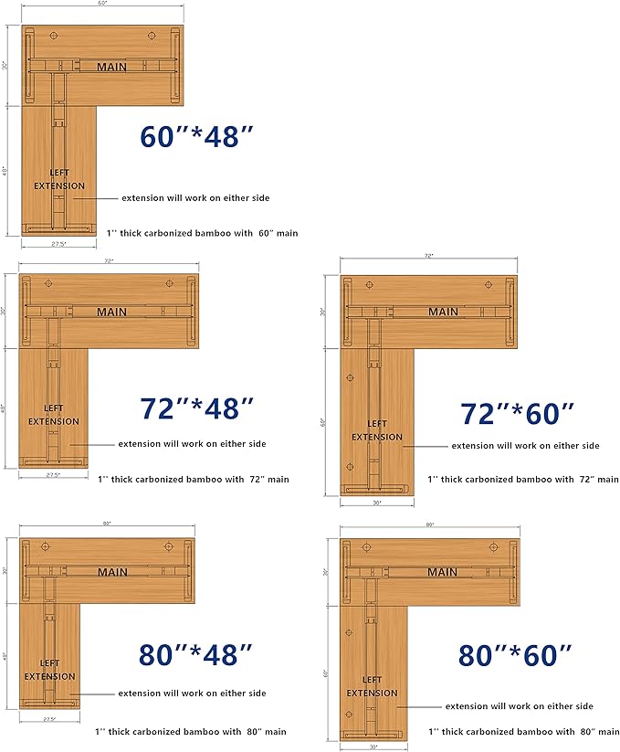 VWINDESK 80 x 30 x 1 Inch 100% Solid Bamboo Desk Table Top Onlyfor Standing Desk Home Office Desk with 80mm Grommets(Right Angle)