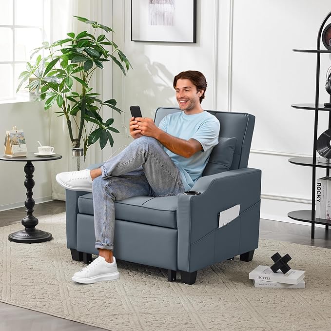 VINGLI 3-in-1 Convertible Sofa Bed Recliner with Adjustable Backrest USB Ports Cup Holders for Small Spaces Living Room