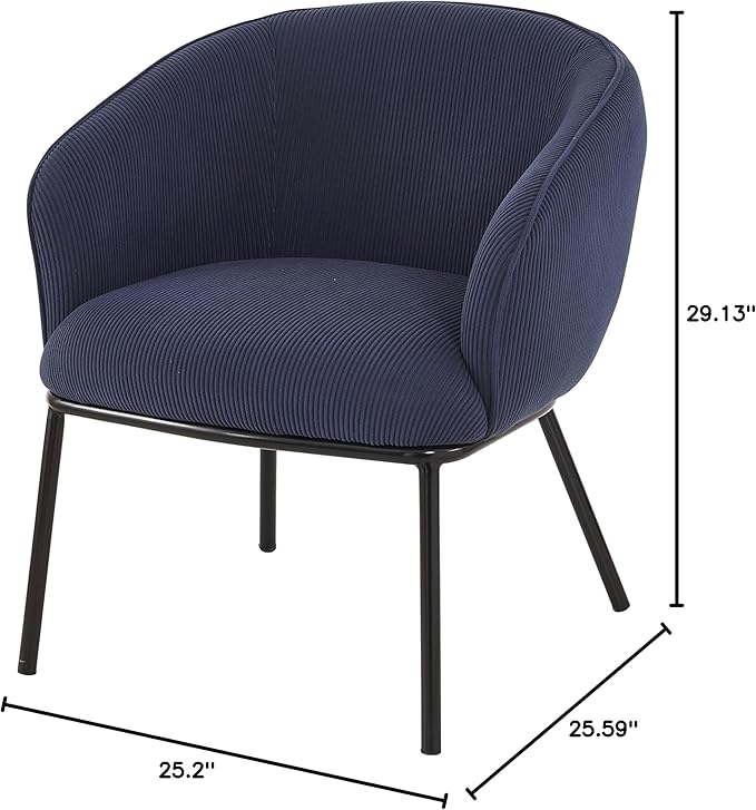 Modern Corduroy Accent Chair with Channel Back Design Black Metal Legs and Soft Upholstery Comfortable Seating for Living Room Bedroom or Office Blue