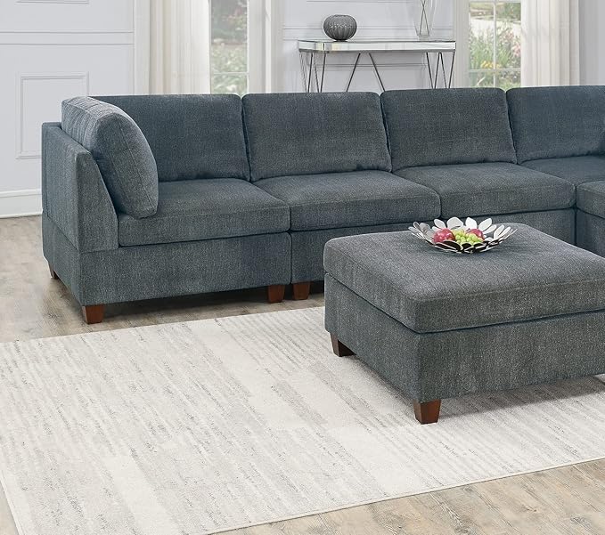 1pc Grey Chenille Fabric Modular Armless Chair - Modern Living Room Furniture