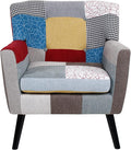 Patchwork Accent Chair Mid Century Modern Fabric Club Chair for Bedroom Comfy Colourful Single Sofa Chair for Livingroom Bedroom Office Study and Reading Room