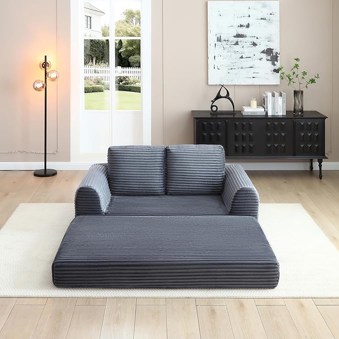 Foldable Boneless Love Seat Couches in a Box Modern Floor Foam Sleeper Sofa Bed 2-in-1 Convertible Cloud Sofa for Home Apartments Bedroom