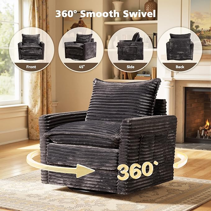 360° Swivel Chair Rocking Chair Nursery with Side Pockets Deep Cushioned Seat Nursery Chair with Steel Structure Base Swivel Chairs for Living Room Bedroom Baby Room