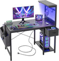 TIQLAB Gaming Desk 40 inch with Power Outlet and LED Light Computer Desk with Reversible Shelves and Storage Drawer Small PC Desk for Home Office Table with Bag Carbon Fiber Black