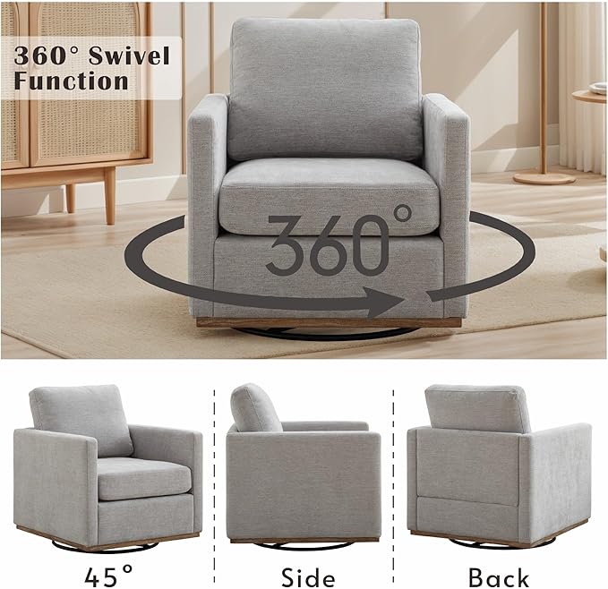 Mlmh &amp Kngwa 30.7 Swivel Accent Chair for Living Room Mid Century Modern Armchair Reading Chairs for BedroomChenilleLight Gray