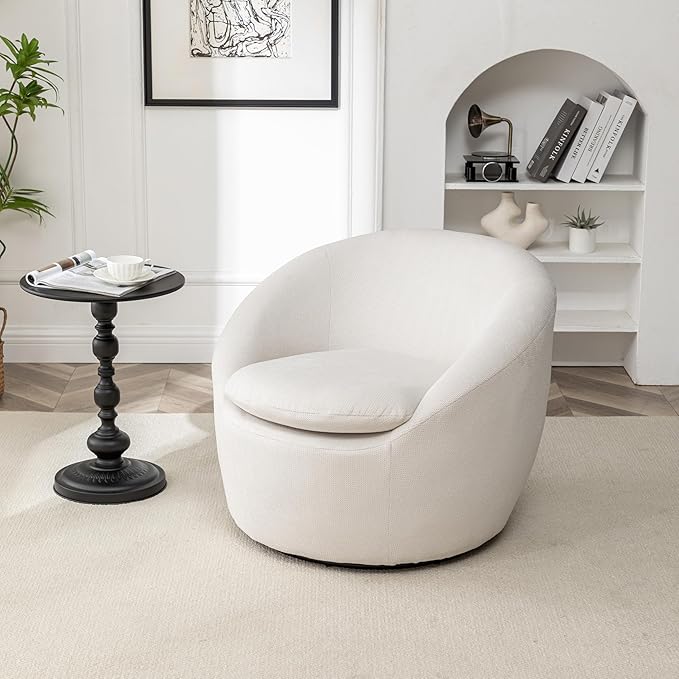 360°Swive Decorative ChairModern Comfortable Barrel Chair Reading Chairs for Living RoomBedroomDressing RoomBeige Linen