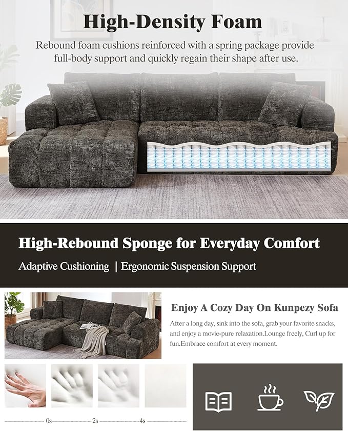 108 Boneless Cloud Modular Sectional Couch for Living Room L Shaped Sofa with Chaise | Chenille Fabric | Compressed Foam Sofa for Living Room | No Assembly (Deep Brown Left Hand Facing)