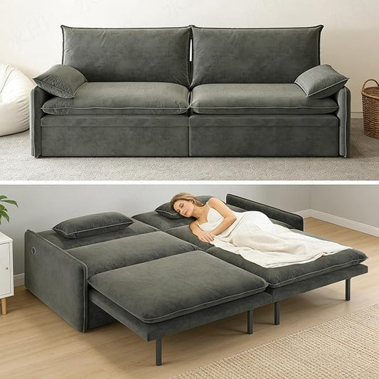 81 King Pull-Out Sofa Bed 3-in-1 Convertible Sleeper Sofa Bed with Hidden Storage &amp USB Charging Chenille Cloud Couch with Chaise Lounge for Living Room &amp Apartment Dark Grey | Pullout Cou