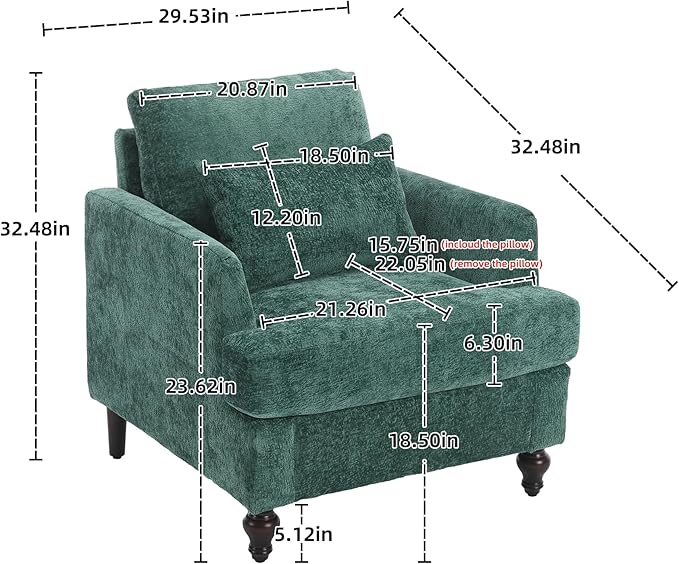 Mid Century Modern Accent ChairsChenille Upholstered Armchair with Rubber Wooden LegsComfy Reading Chairs with Scooped Arms for Living RoomBedroom (Emerald)
