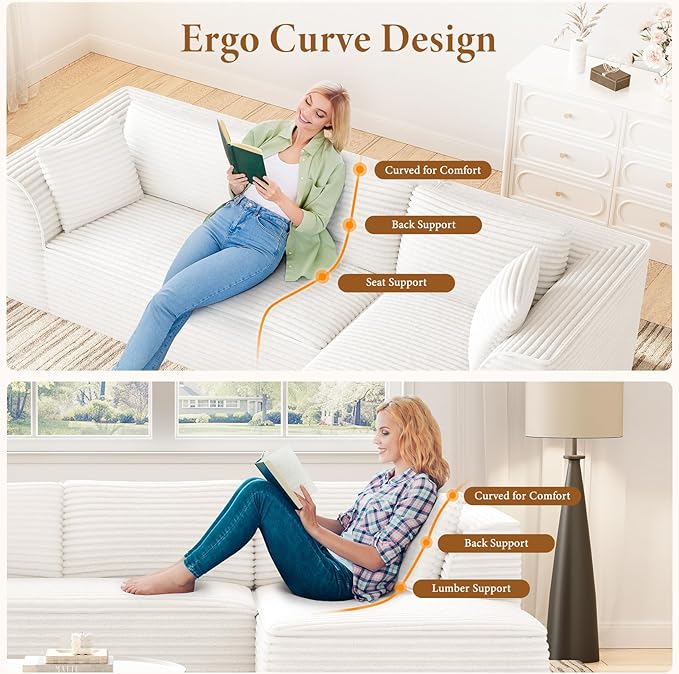Vesgantti 106 Modular Sectional Sofa with Chaise Deep Seat Comfy Cloud Couch Corduroy L Shaped Sofa Sectional Couches for Living Room Bedroom No Assembly Required (Beige Right-Facing Chaise)