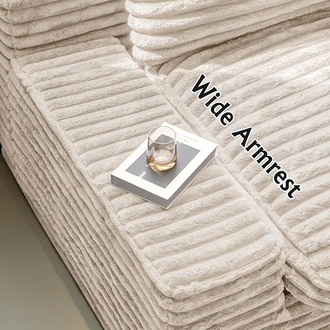 Sectional Couches for Living Room-Corduroy Couch Beige118 Cloud Sectional Couch with L-Shape Chaise Modern Modular Sofa Deep Seat Comfort No Assembly Required(Plush Corduroy Fabric)