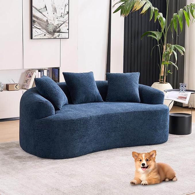 Curved Loveseat Sofa Couch for Living Room 65’’ Modern Comfy Cloud Floor Couch Round Sofa Full Sponge Compression Sofas with Deep Seat for Small Spaces Apartment No Assembly NeededBlue