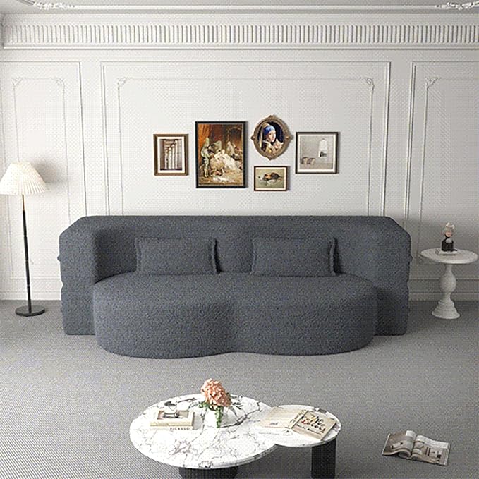Hommoo Convertible Sleeper Sofa Bed Futon Sofa Folding Mattress Couch Full Size Teddy 2 in 1 Compression Floor Lounge Couch High Density Foam for Living Room/Guest Room/Apartment Grey