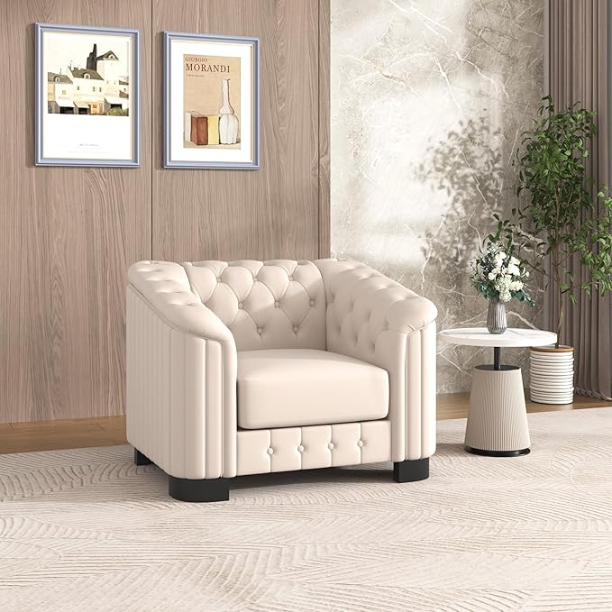 41.5 Velvet Upholstered Accent SofaModern Single Sofa Chair with Thick Removable Seat Cushion for Living RoomBedroomor Small SpaceBeige