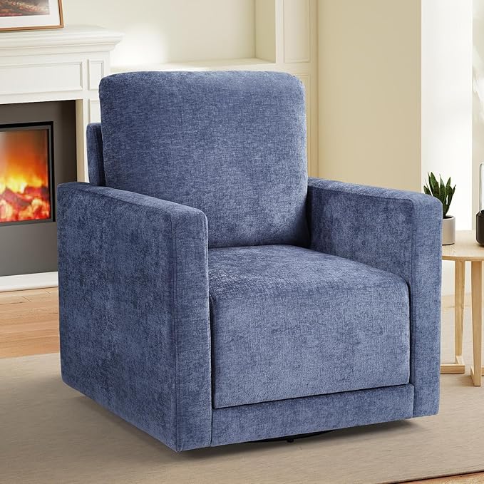 Bonzy Home 360 Degree Swivel Accent Chair with Hidden Storage Space Soft Chenille Modern Arm Chair for Living Room and Bedroom Blue