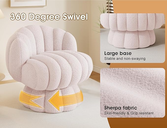 Teddy Fleece Swivel Vanity Chair - Armless Padded Accent Desk Chair for Bedroom Living Room Pink